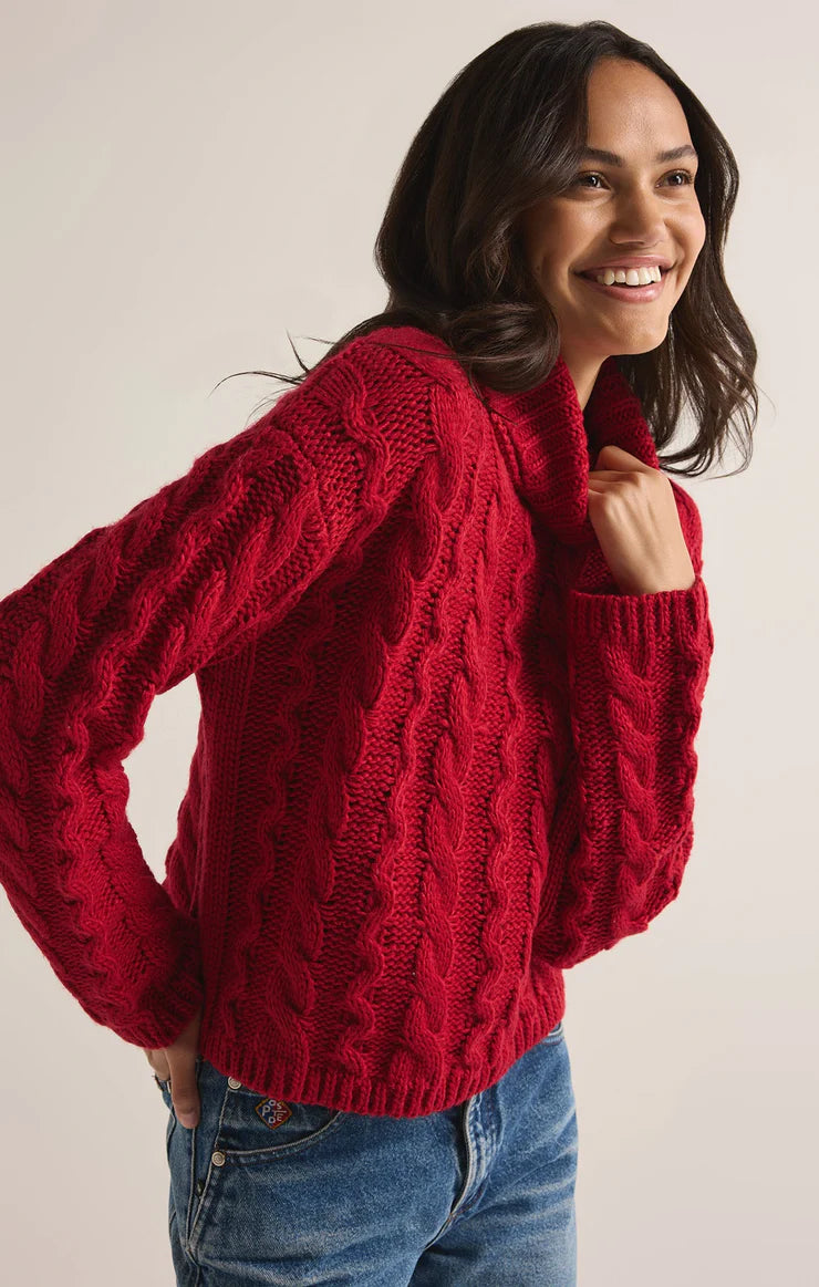 Z Supply Tied To You Cable Knit Turtleneck in Haute Red