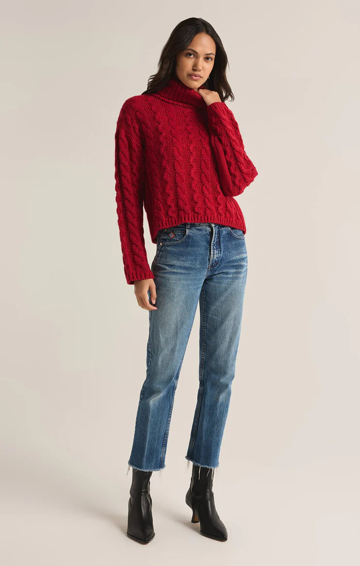 Z Supply Tied To You Cable Knit Turtleneck in Haute Red