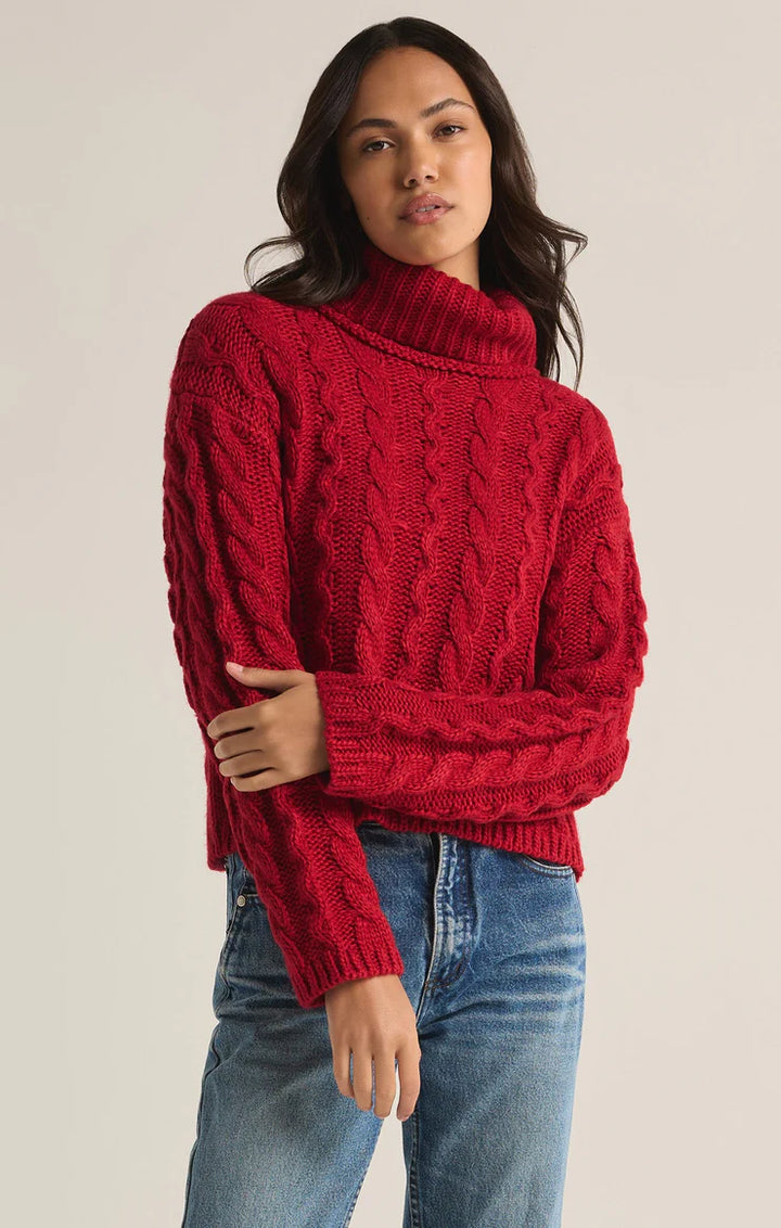 Z Supply Tied To You Cable Knit Turtleneck in Haute Red