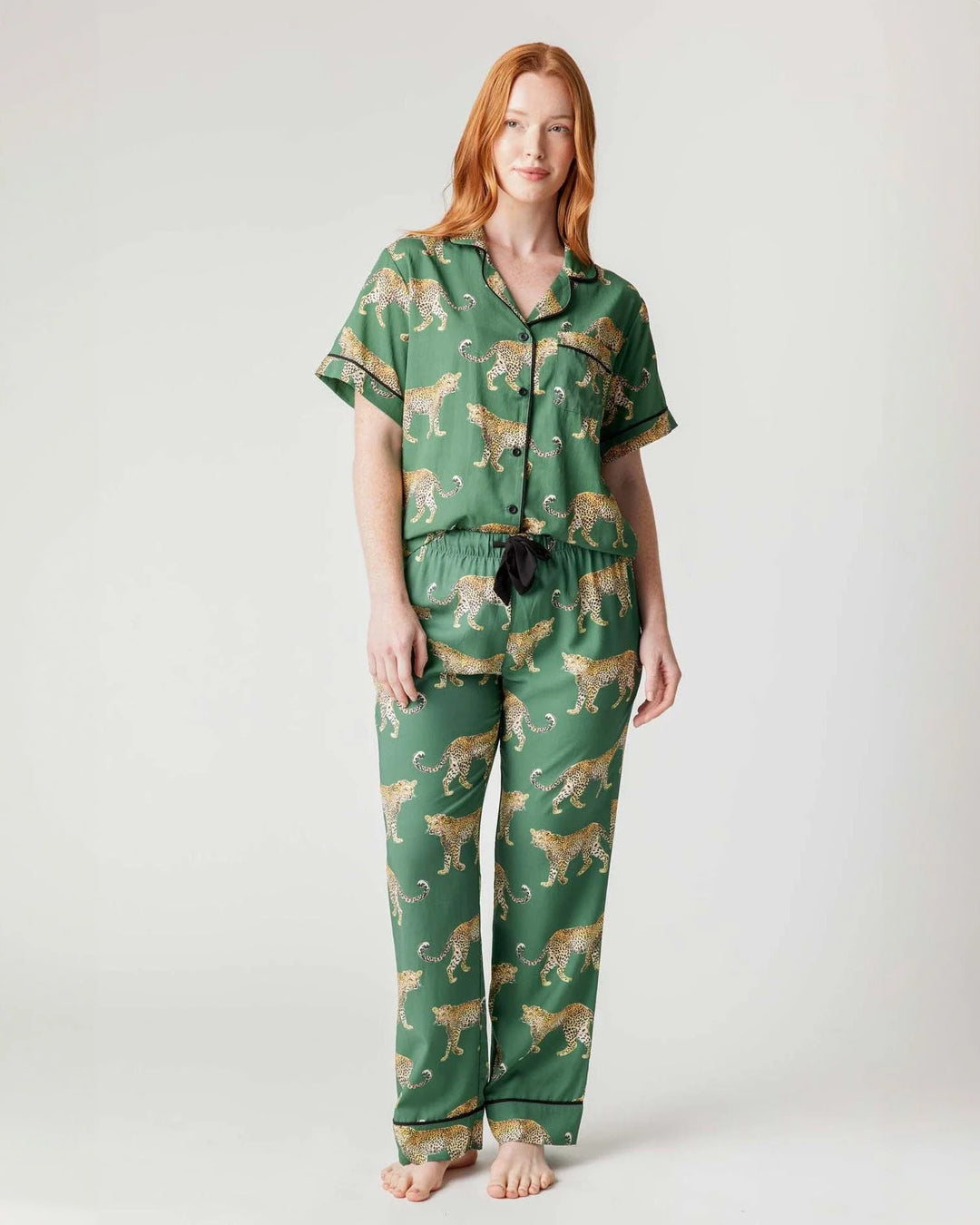 Katie Kime Cheetahs Pajama Pants Set in Green