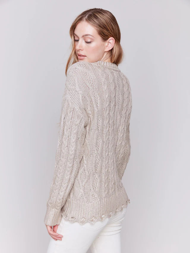 Charlie B Metallic Cable Knit Sweater in Champagne