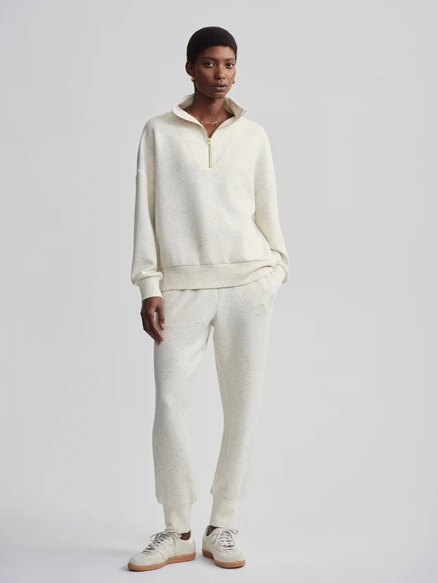 Varley Hawley Half-Zip Sweat in Ivory Marl Fleck