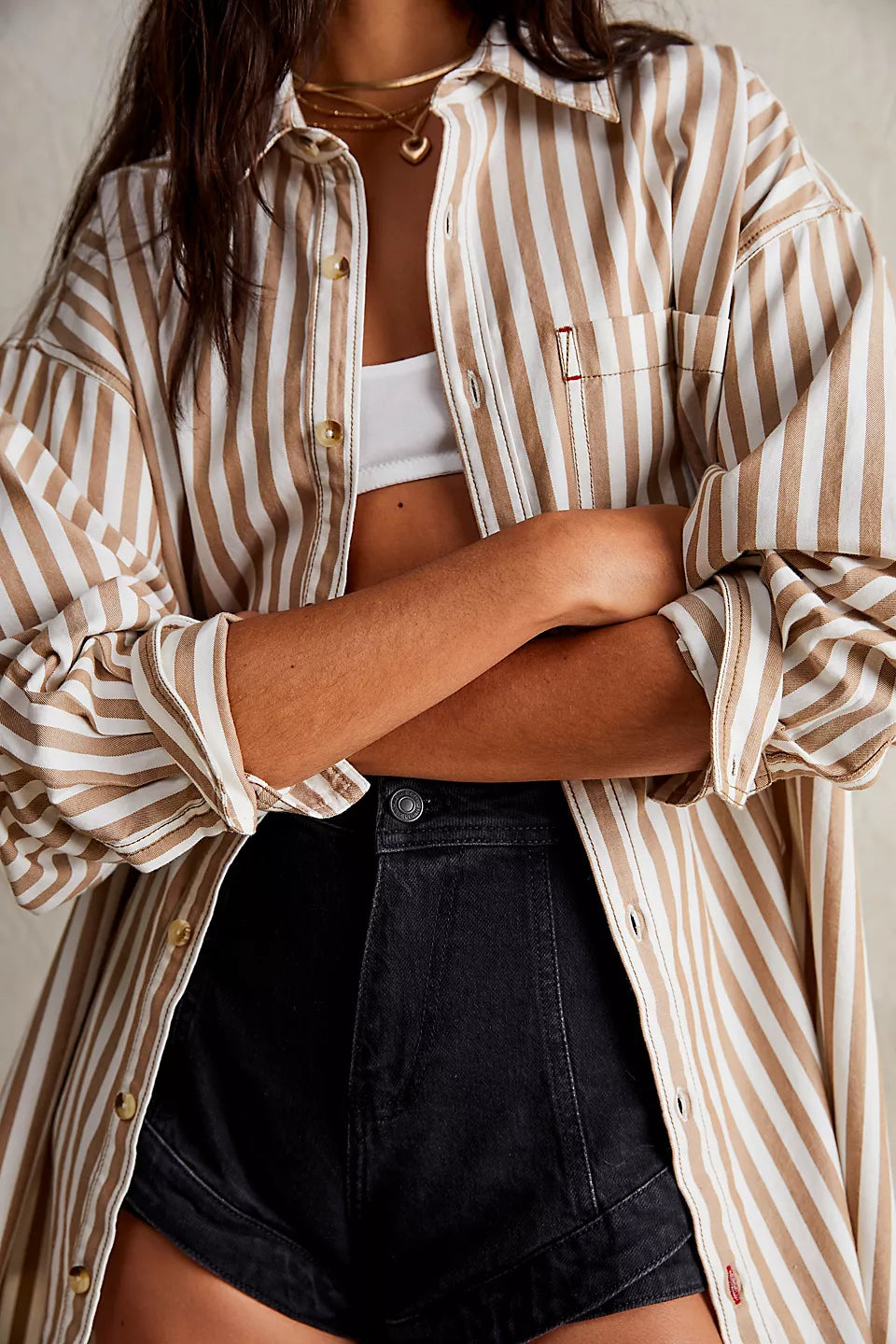 Free People Freddie Striped Shirt in Neutral