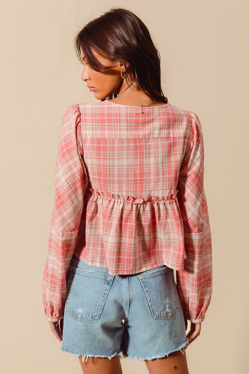 Walk The Talk Pink Plaid Top