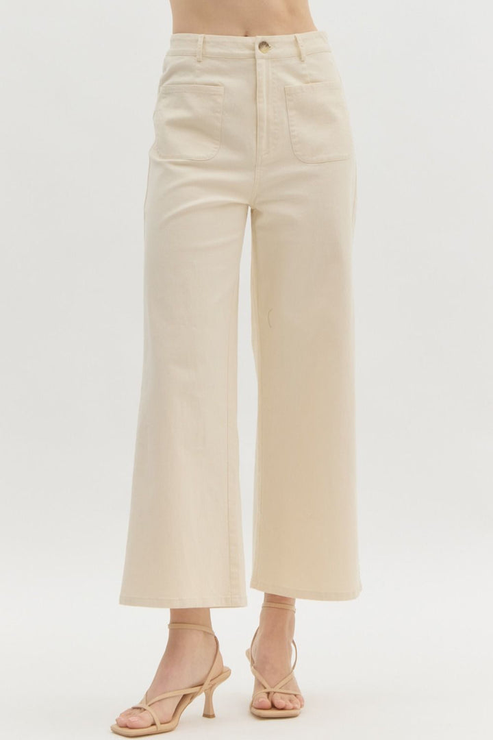 Into The Future Ecru Wide Leg Ankle Pant