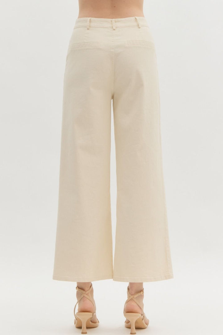 Into The Future Ecru Wide Leg Ankle Pant