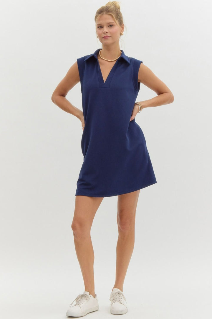 Out For A Stroll Sleeveless Dress in Navy