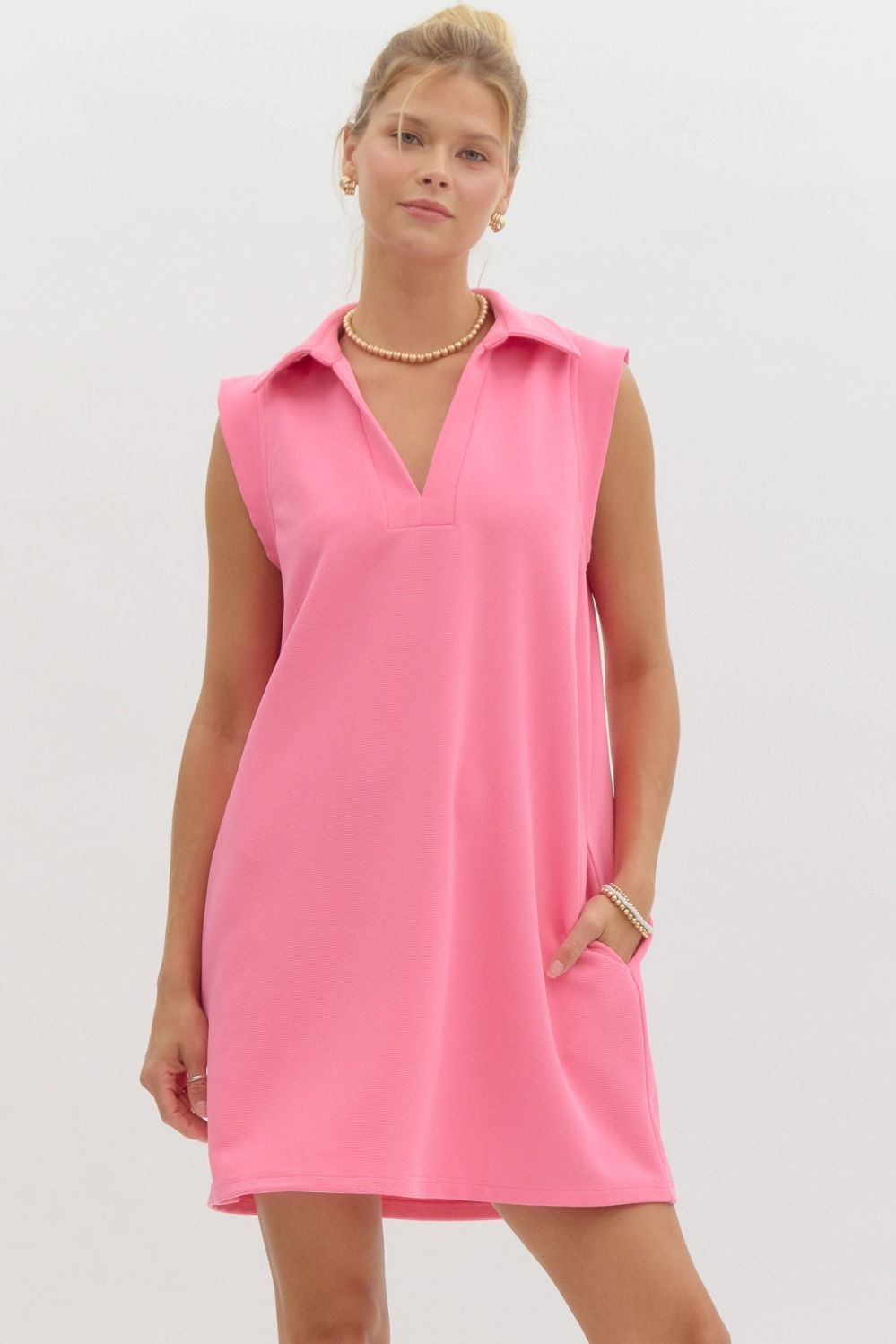 Out For A Stroll Sleeveless Dress in Baby Pink