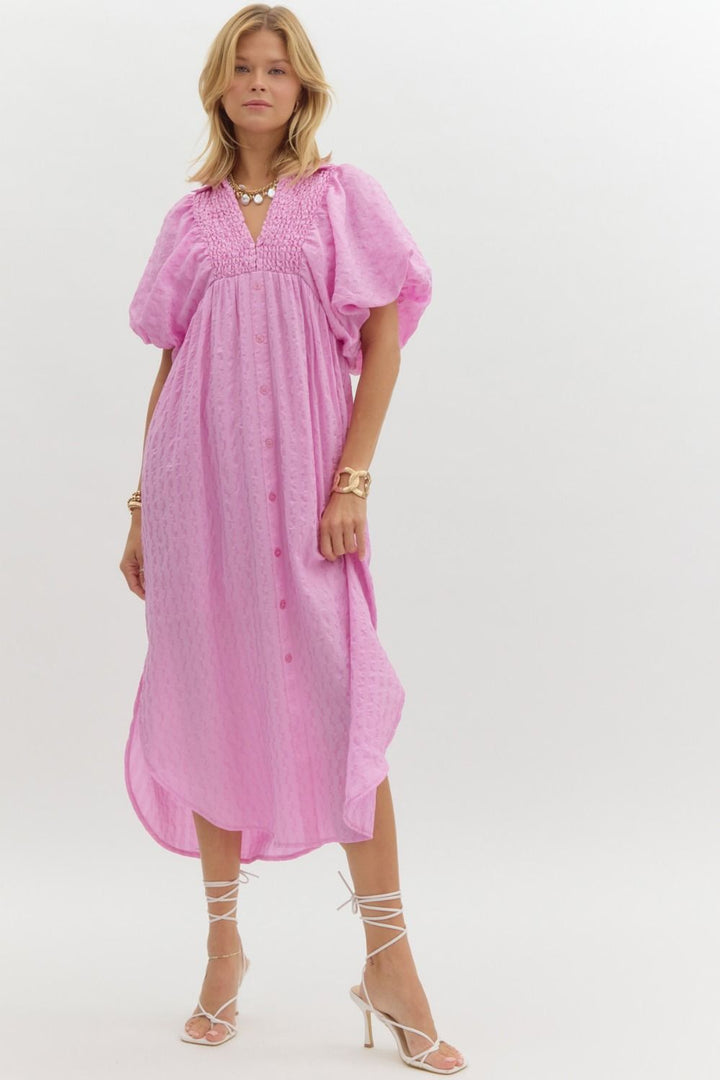 Lunch In The City Pink Collared Midi Dress