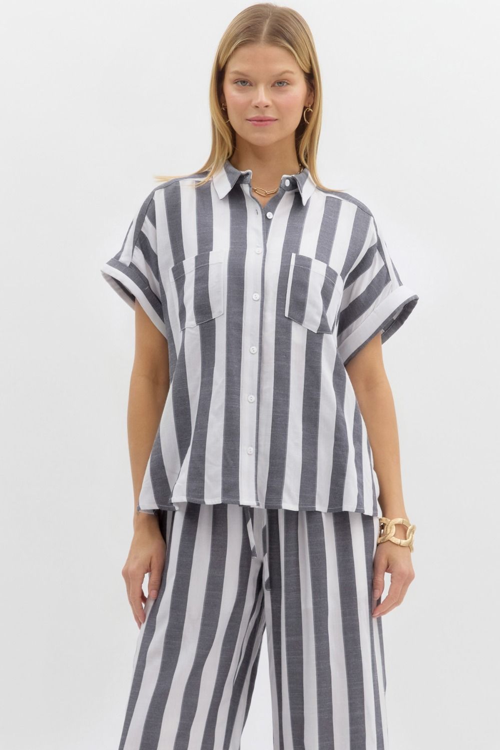 Lesson Learned Black Stripe Printed Top