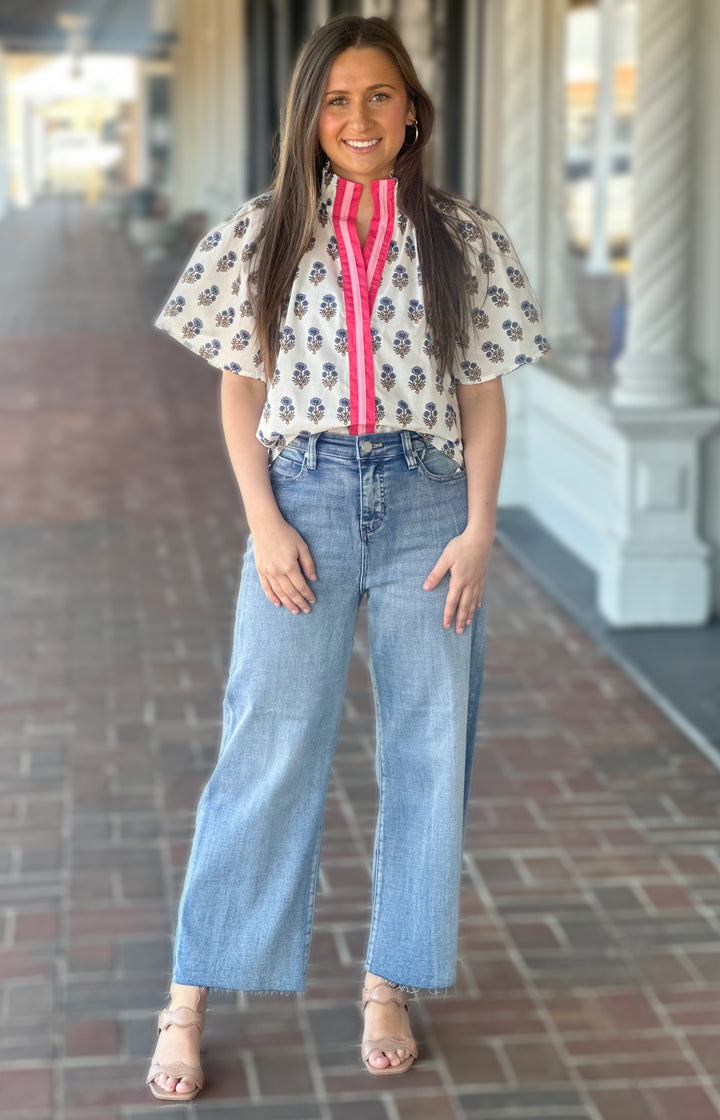 White Flower Print Top