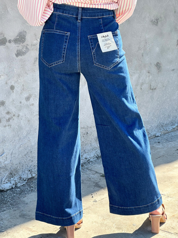 Charlie B Patch Pocket Twill Denim Pants in Indigo Blue