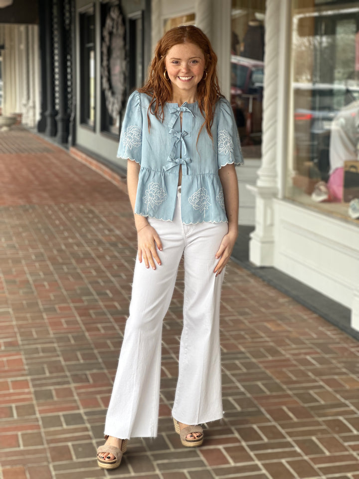 Lovely Garden Front Tie Denim Top