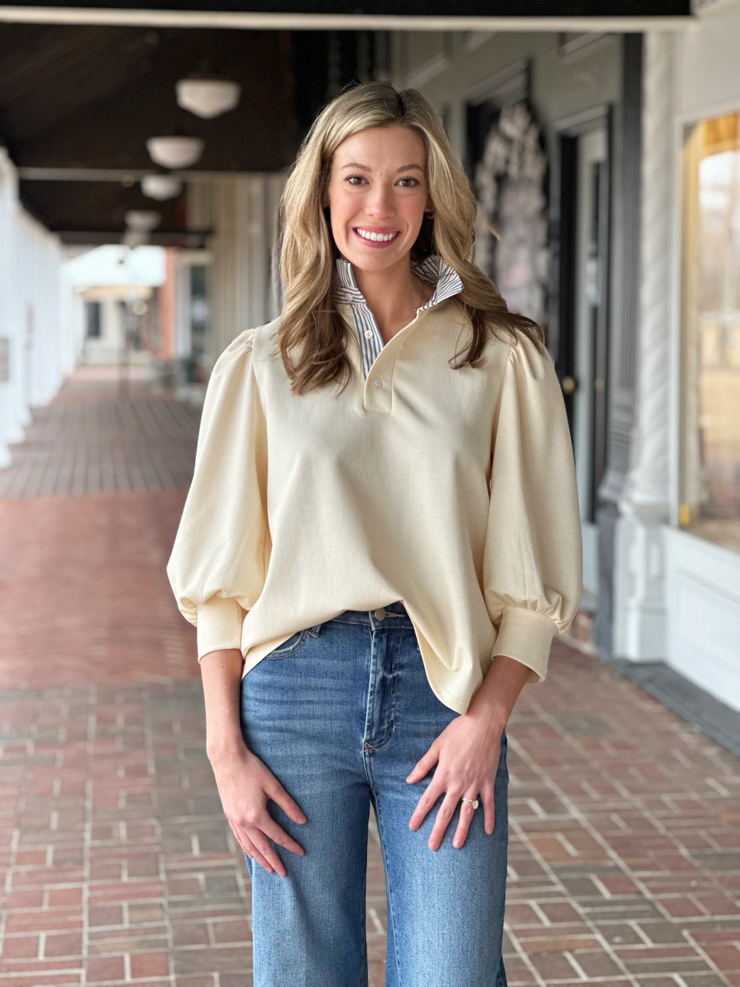 Bright Mornings Cream Popover Top