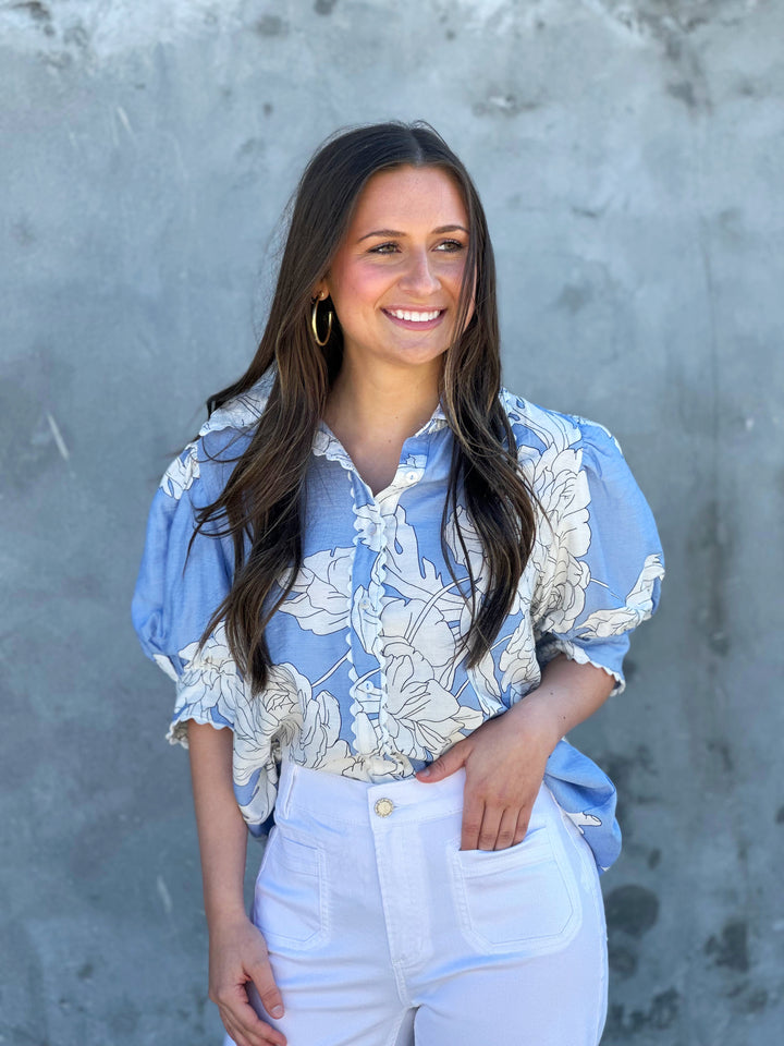 Changing Winds Blue Floral Printed Top