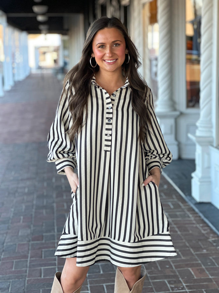 Just As You Are Stripe Dress in Black