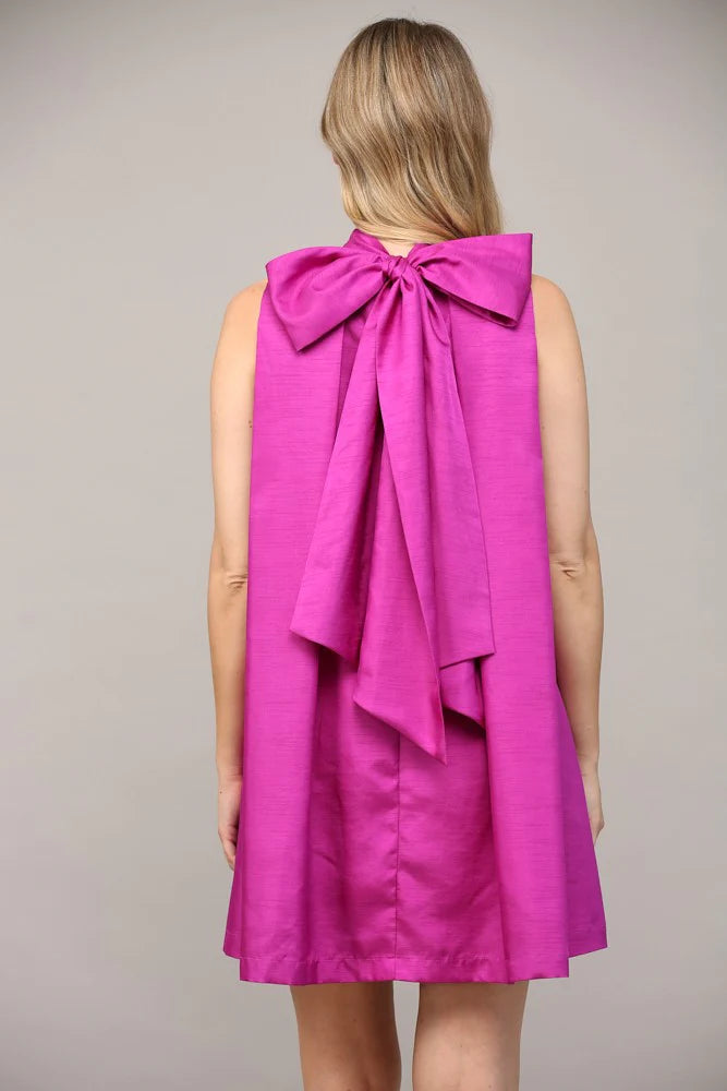 Lily Petal Magenta Tie Back Halter Satin Dress