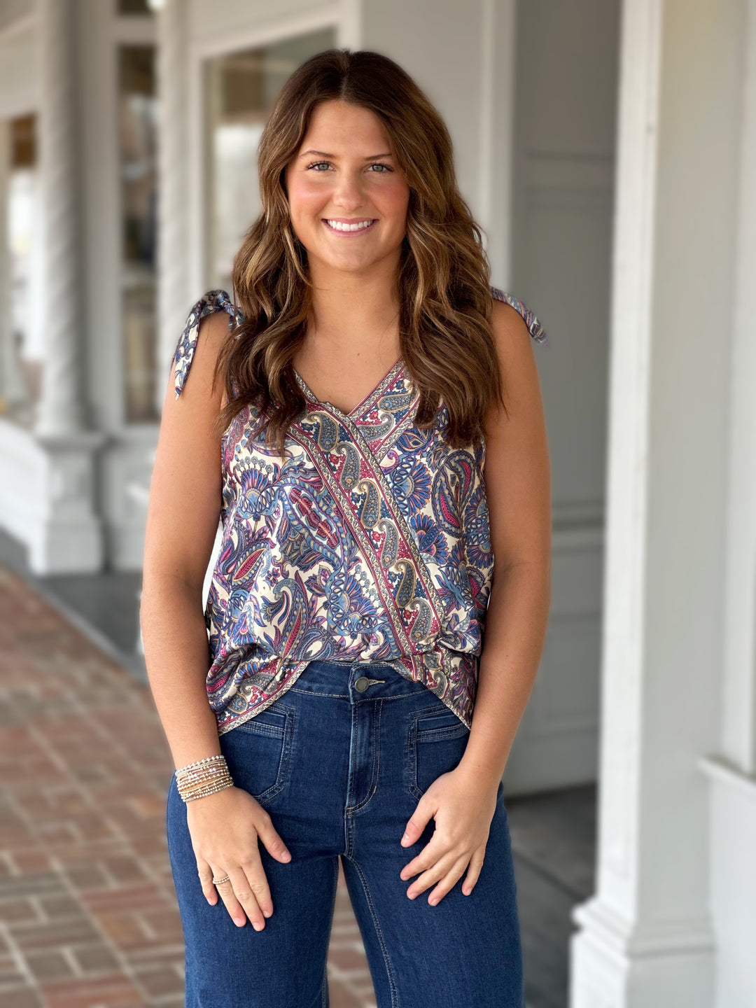 Charlie B Cashmere Navy Printed Sleeveless Top