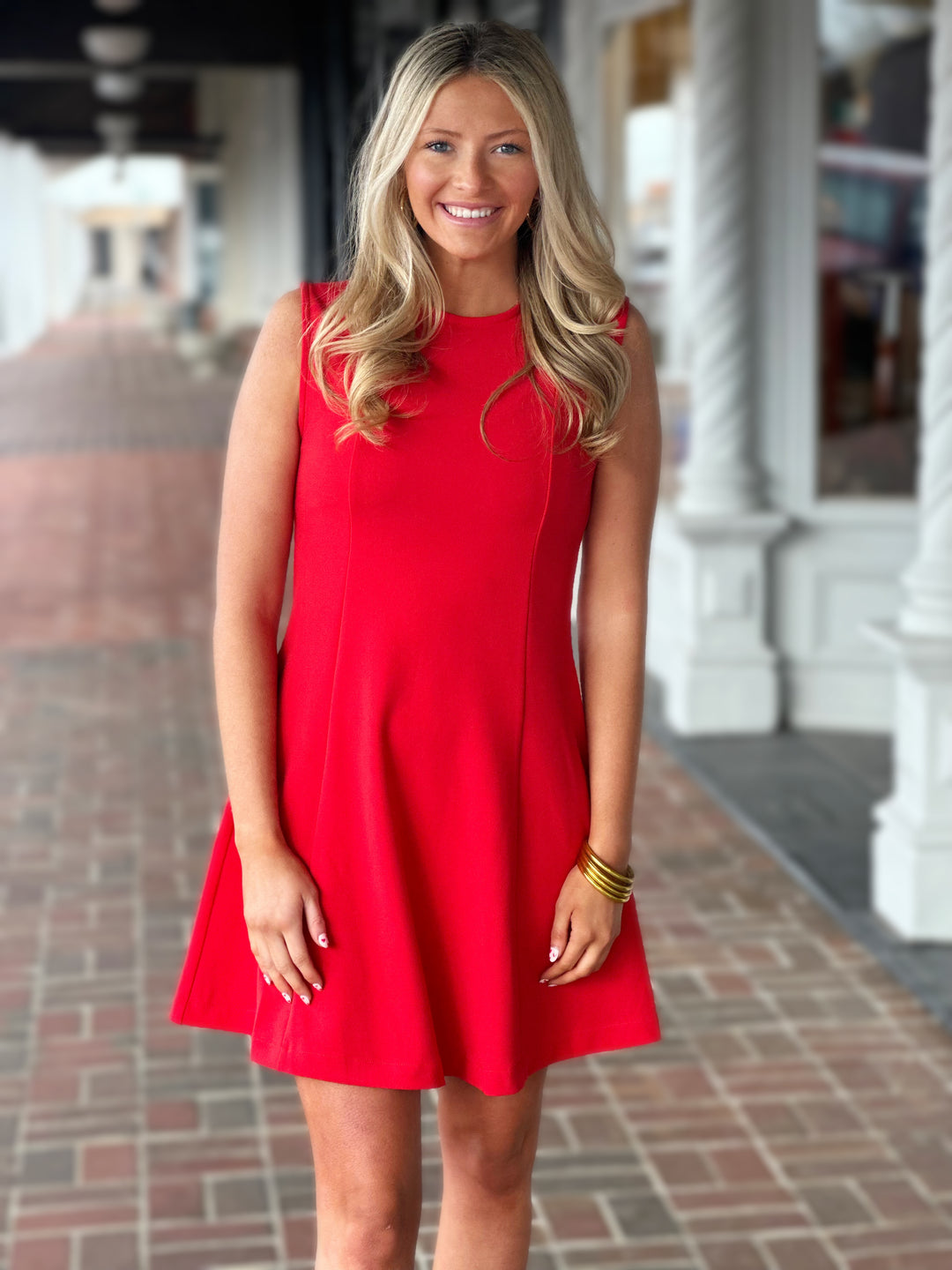 All Red Stretch Knit Skater Dress