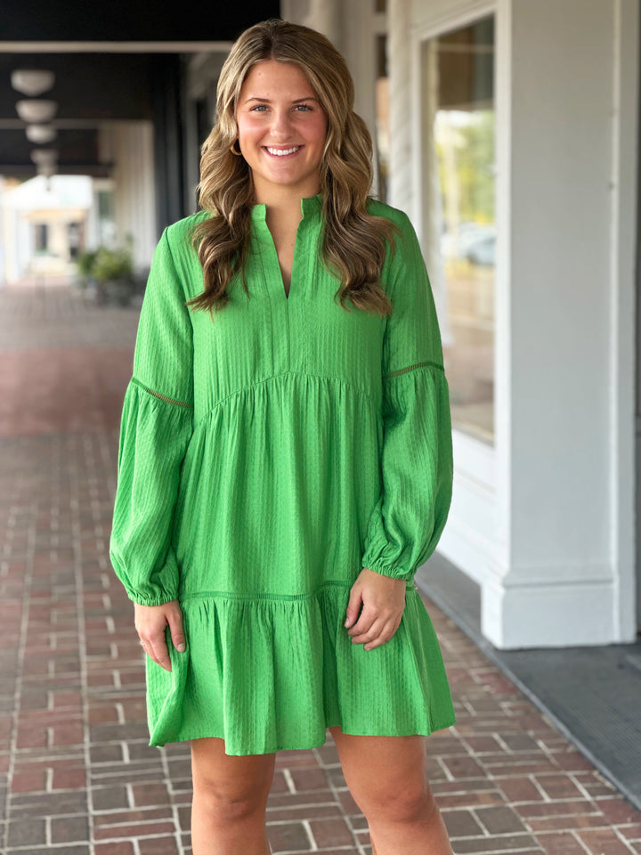 Joy Joy Green Placket Trim Dress