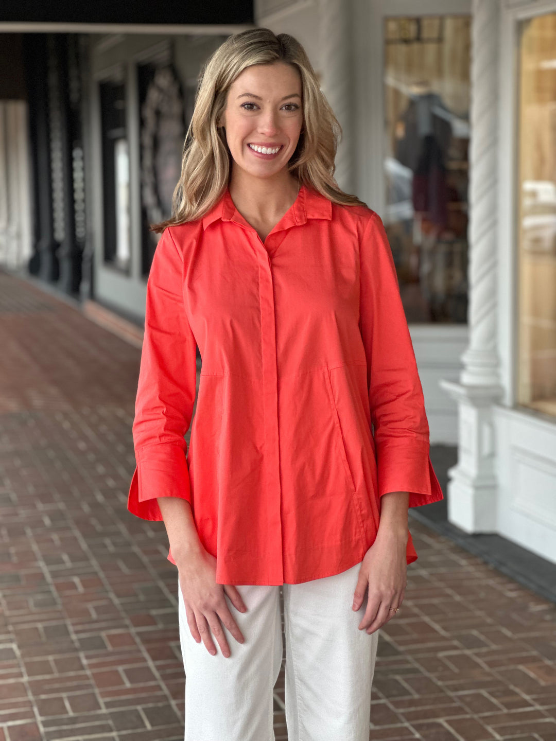 Habitat Perfect Travel Hidden Placket Shirt in Papaya