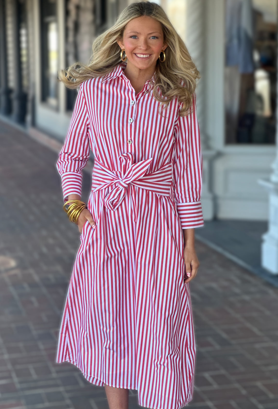 Vilagallo Red Stripe Poplin Dress