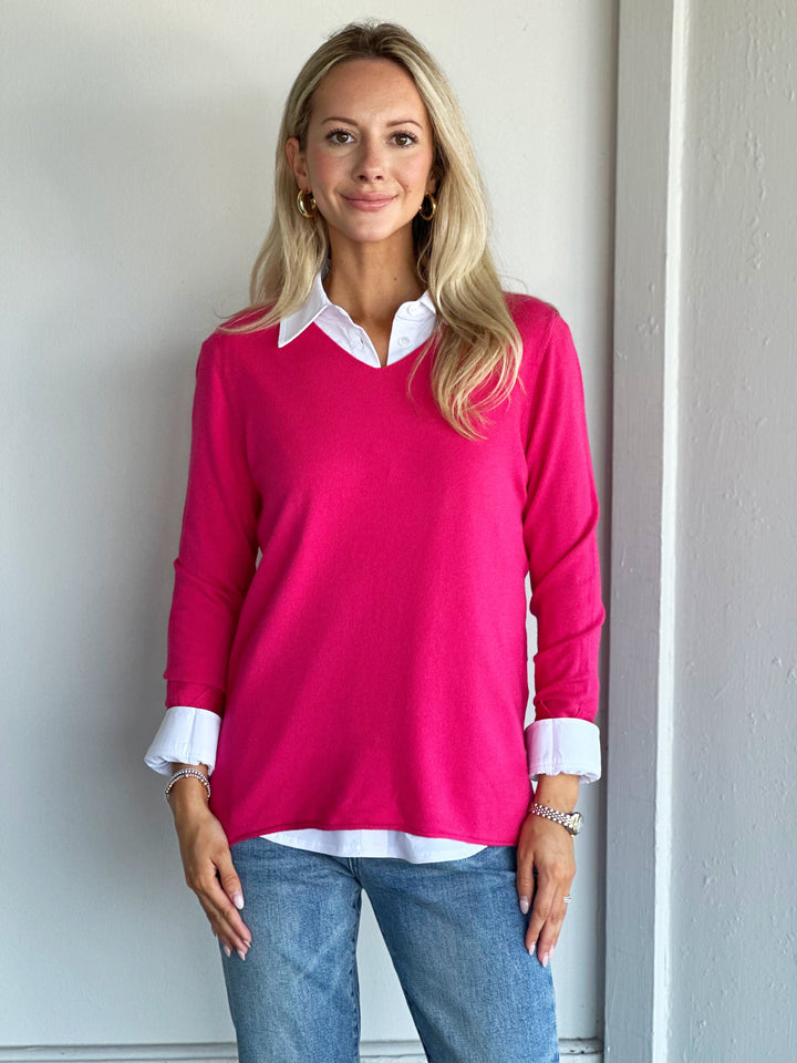 Charlie B Solid Basic Sweater in Magenta