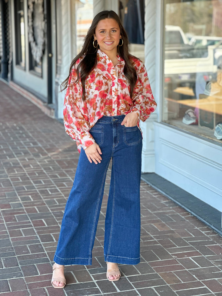 Switch It Up Cherry Red Printed Top