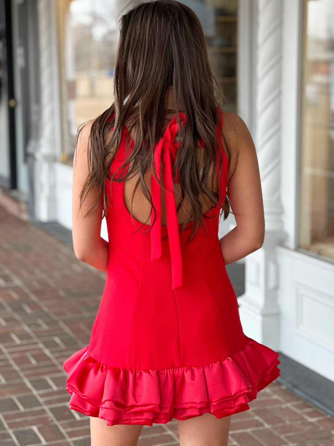 All Night Dance Ruffled Hem Romper in Red