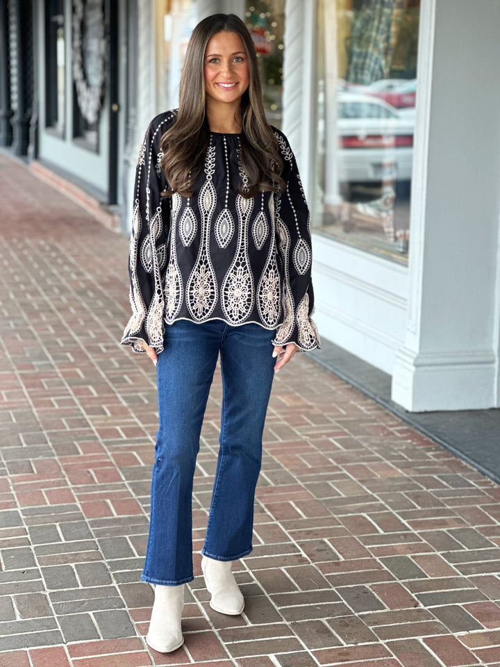 My Lifestyle Embroidered Lace Black Top