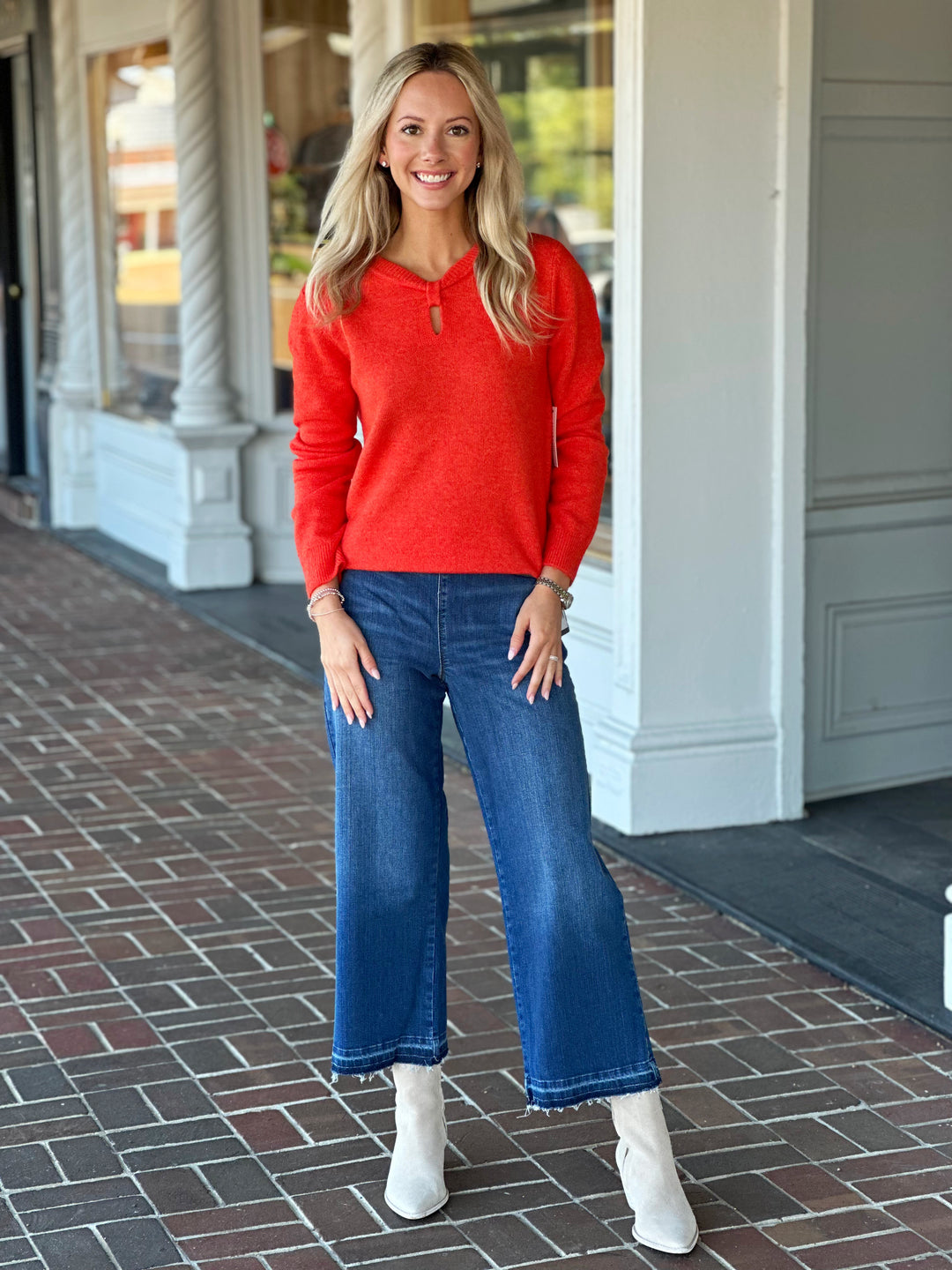 Liverpool Los Angeles Long Sleeve Cut Bow Sweater in Orange