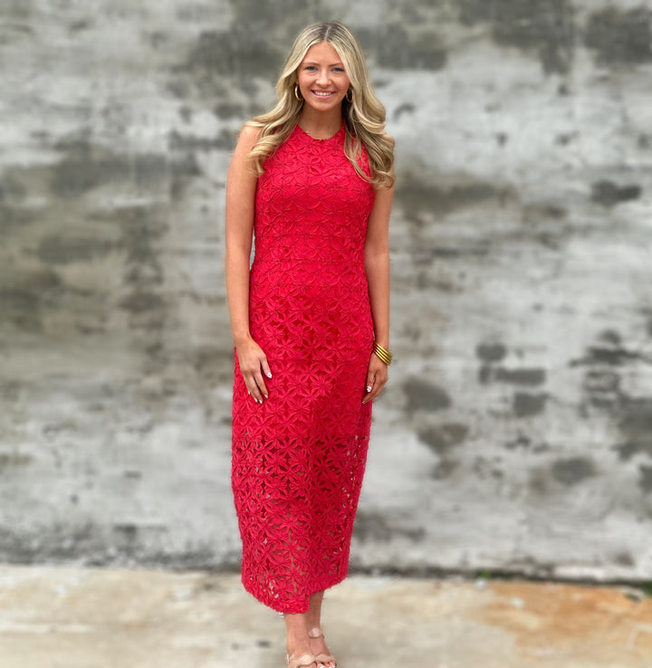 Floating Gardens Red Sleeveless Midi Dress