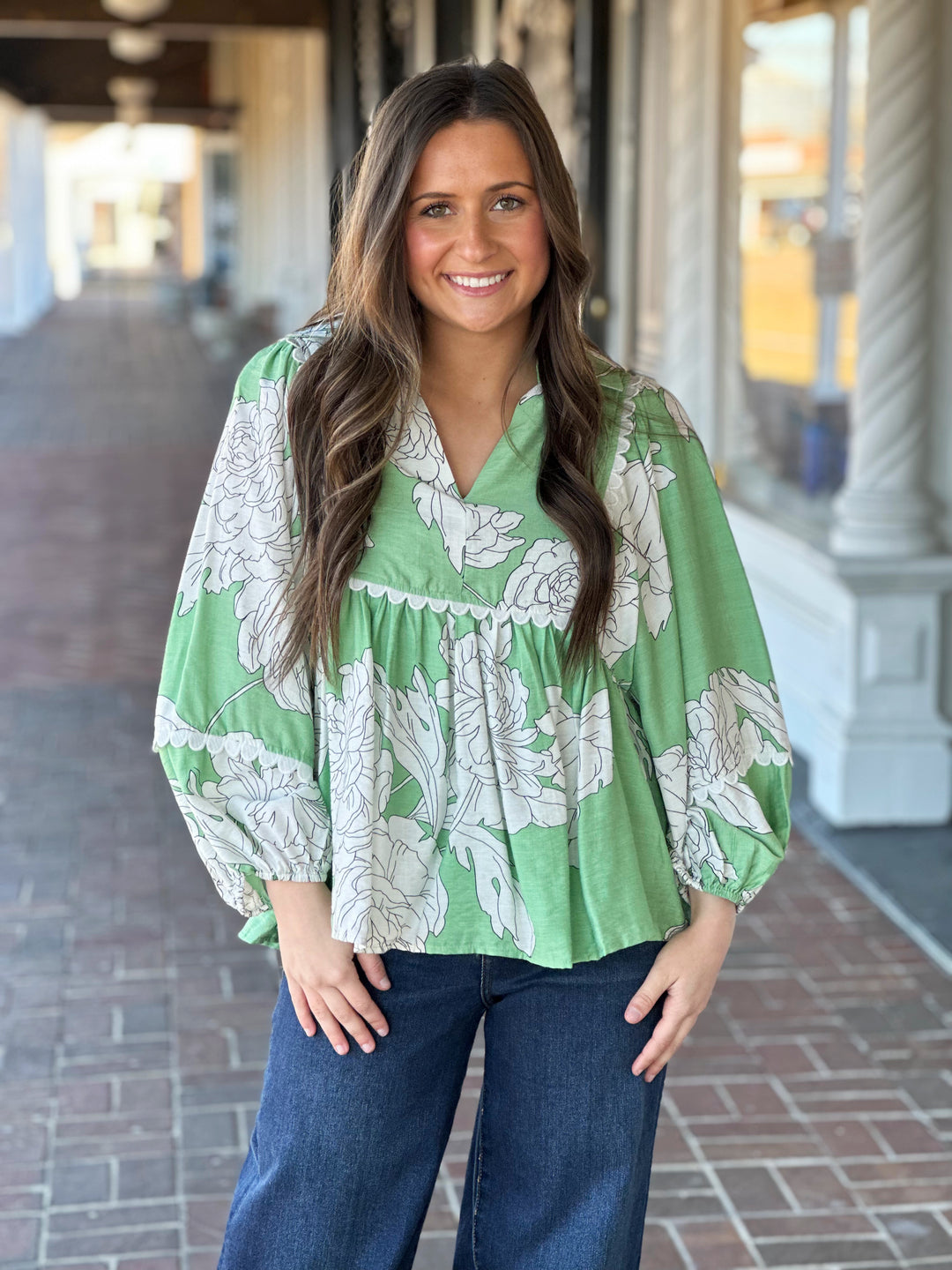 Feeling The Day Floral Top in Green