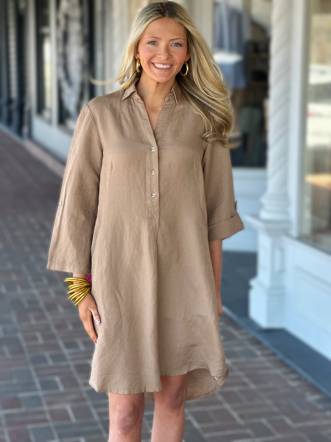 Renuar Tan Linen Tab Dress