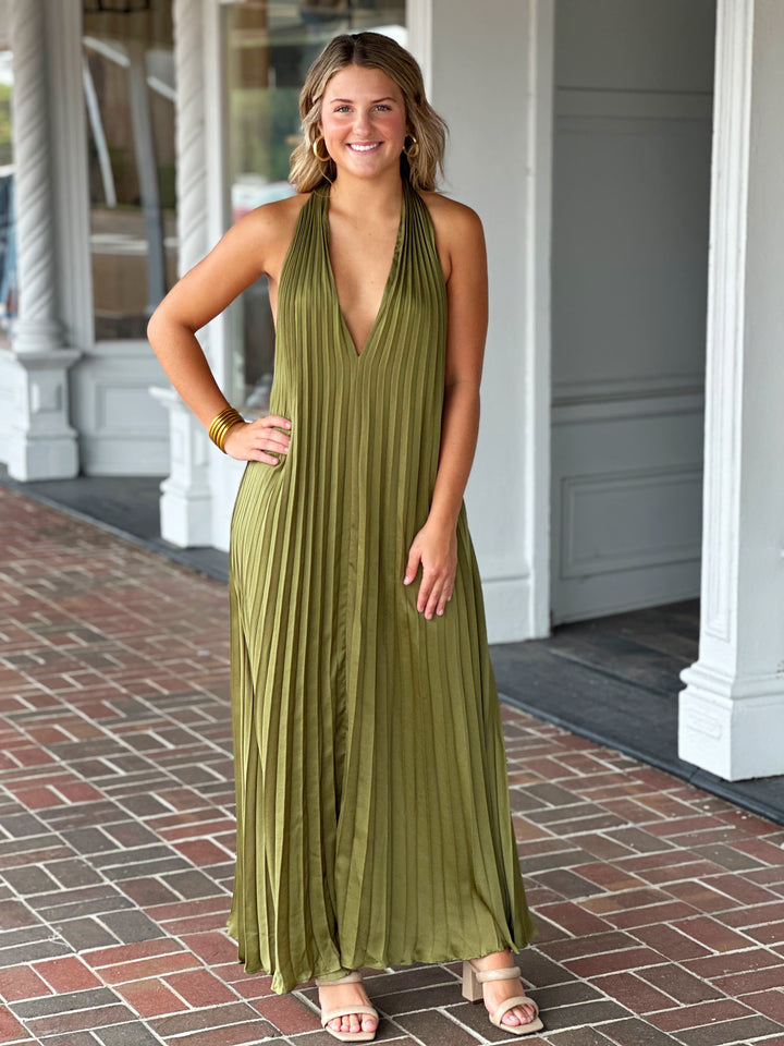 Blyth Pleated Olive Dress