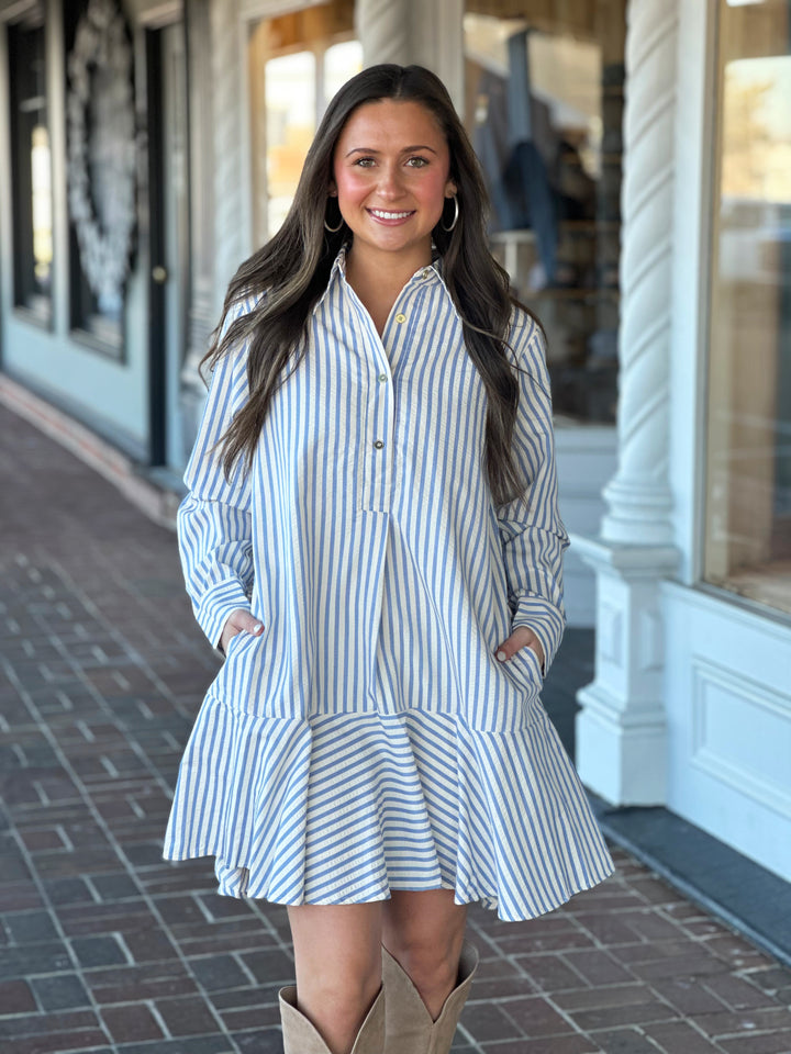 Where You Belong Stripe Mini Dress in Blue