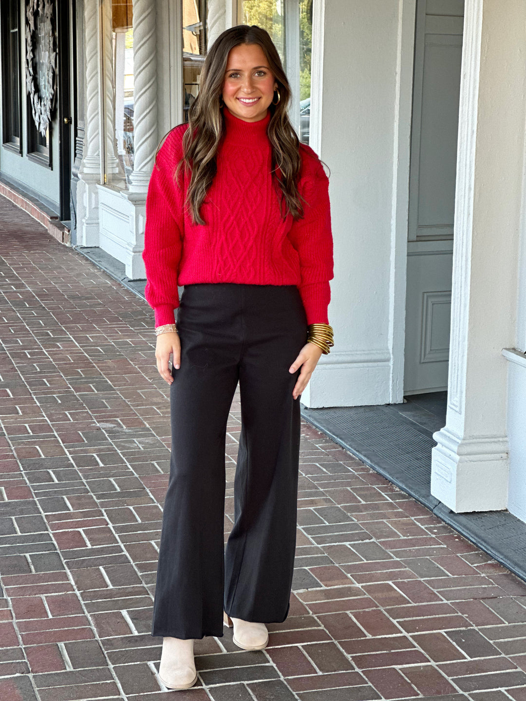 Molly Bracken High Collar Twisted Sweater in Red