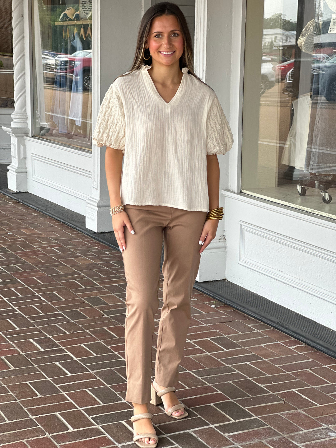 Renuar Go To Ankle Length Pant in Tan