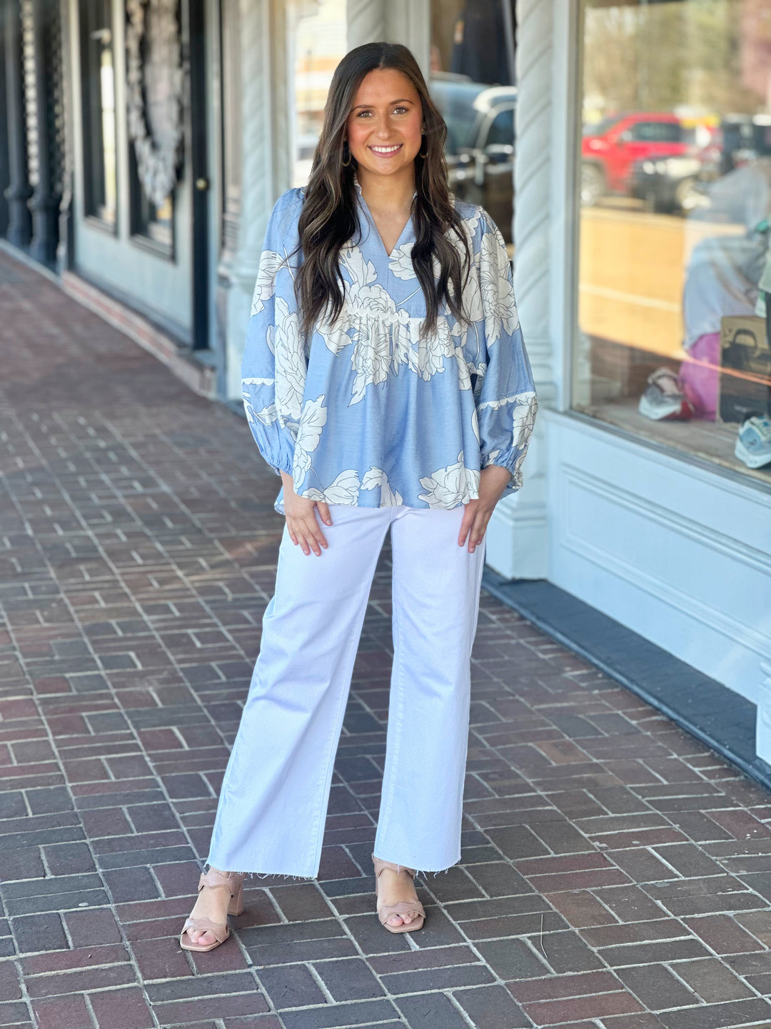 Feeling The Day Floral Top in Blue