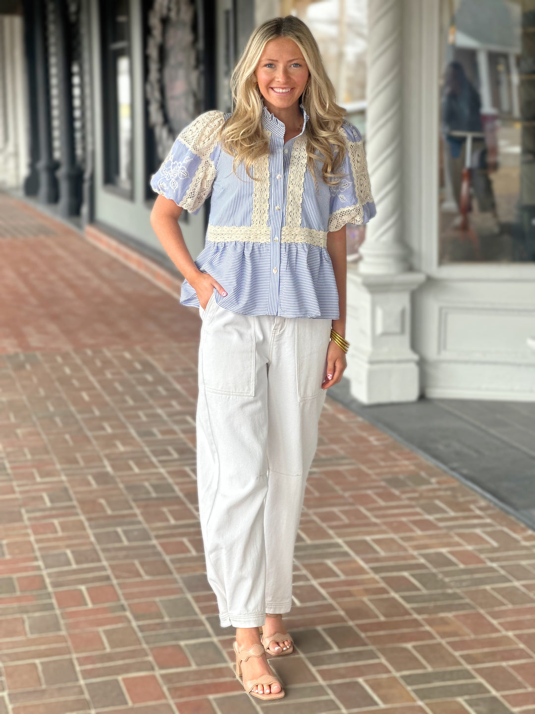 Sidewalk Cafe Blue Stripe Top