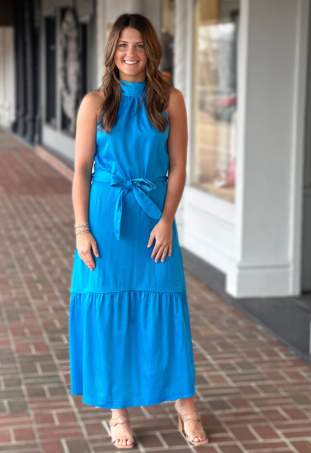 Melia Blue Halter Textured Midi Dress