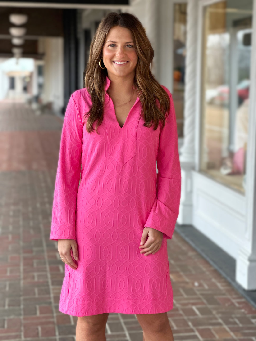 Jude Connally Kate Jacquard Dress in Garden Gate Peony Pink