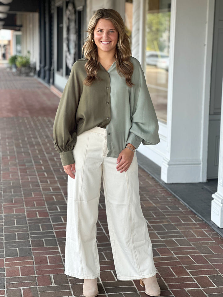 Just Another Day Button Down Top in Olive