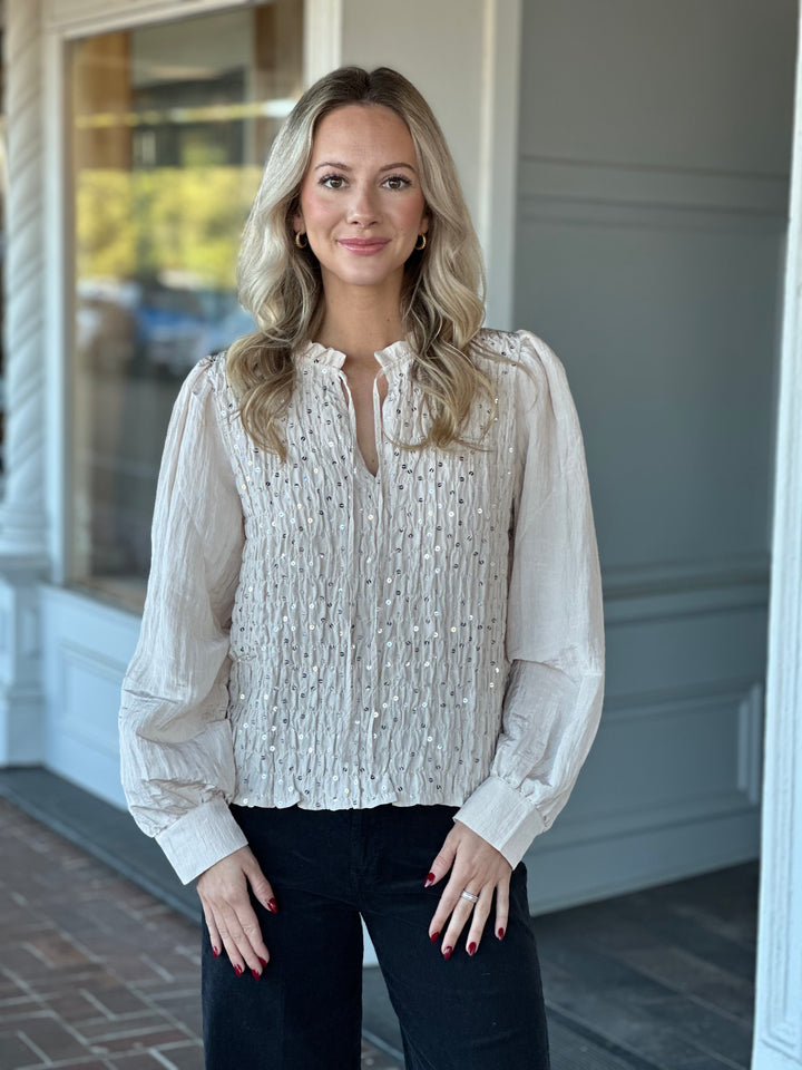 Sanctuary Clothing Softly Smocked Blouse in Toasted Almond