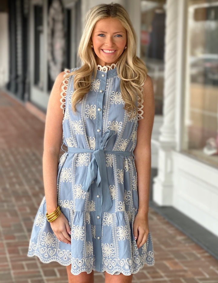 Let's Catch Up Blue Sleeveless Mini Dress