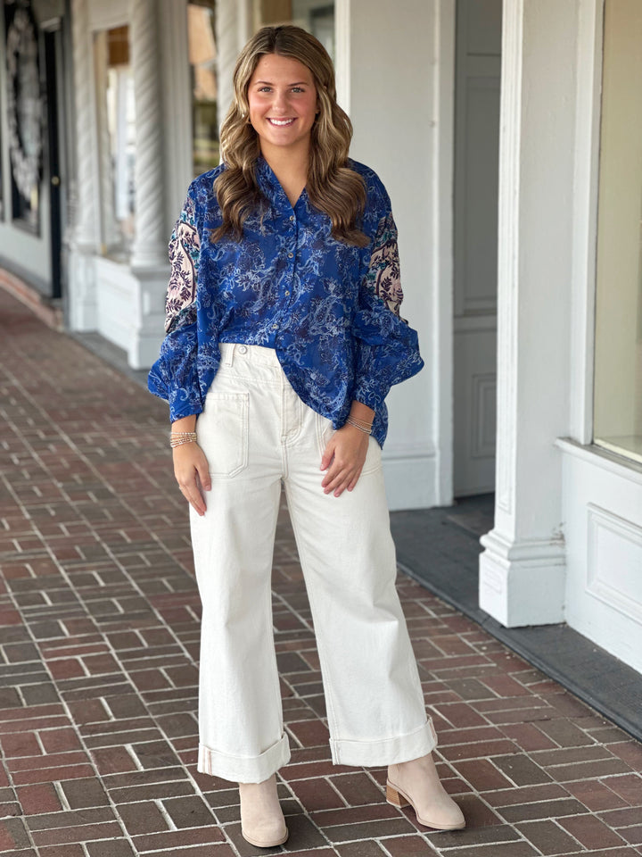 Free People Rose Bud Blouse in Blue