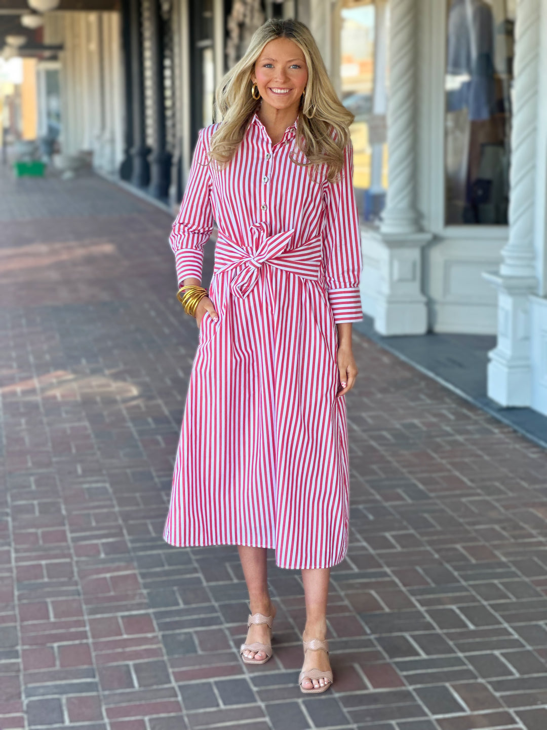 Vilagallo Red Stripe Poplin Dress