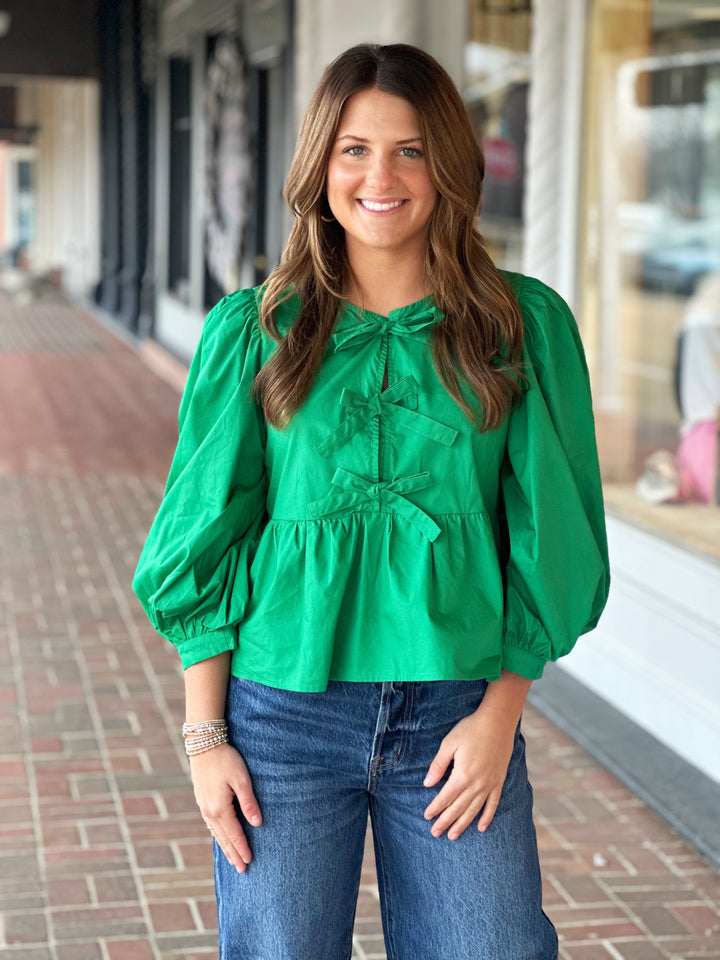 Bow Ties Peplum Kelly Green Top