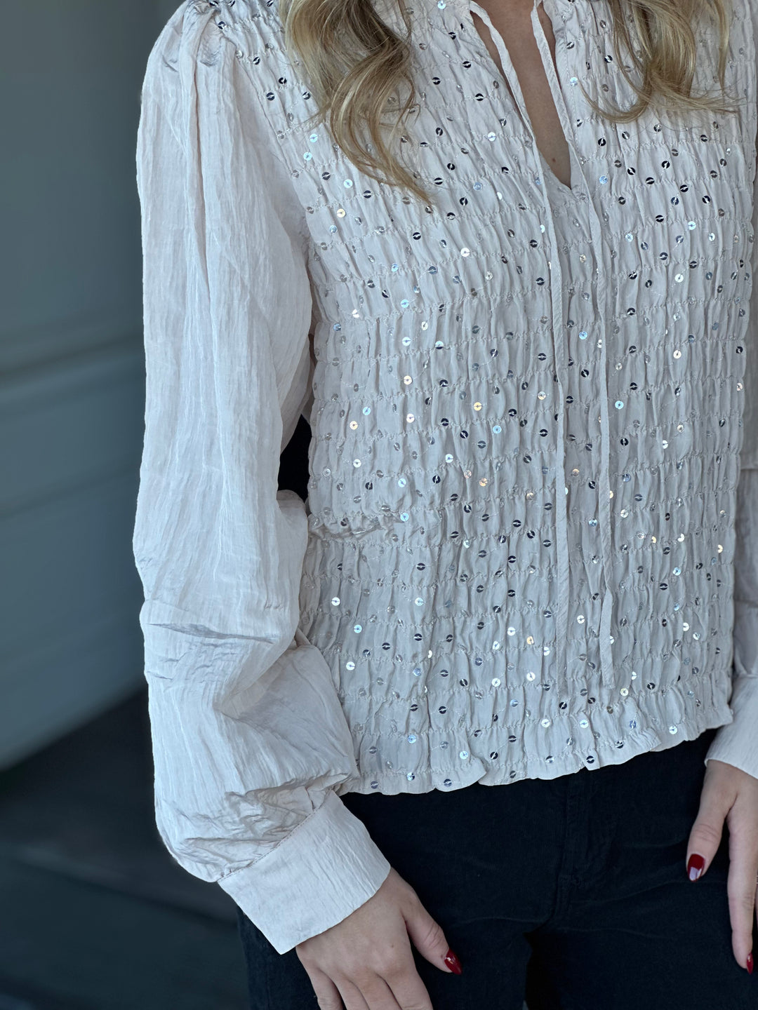 Sanctuary Clothing Softly Smocked Blouse in Toasted Almond