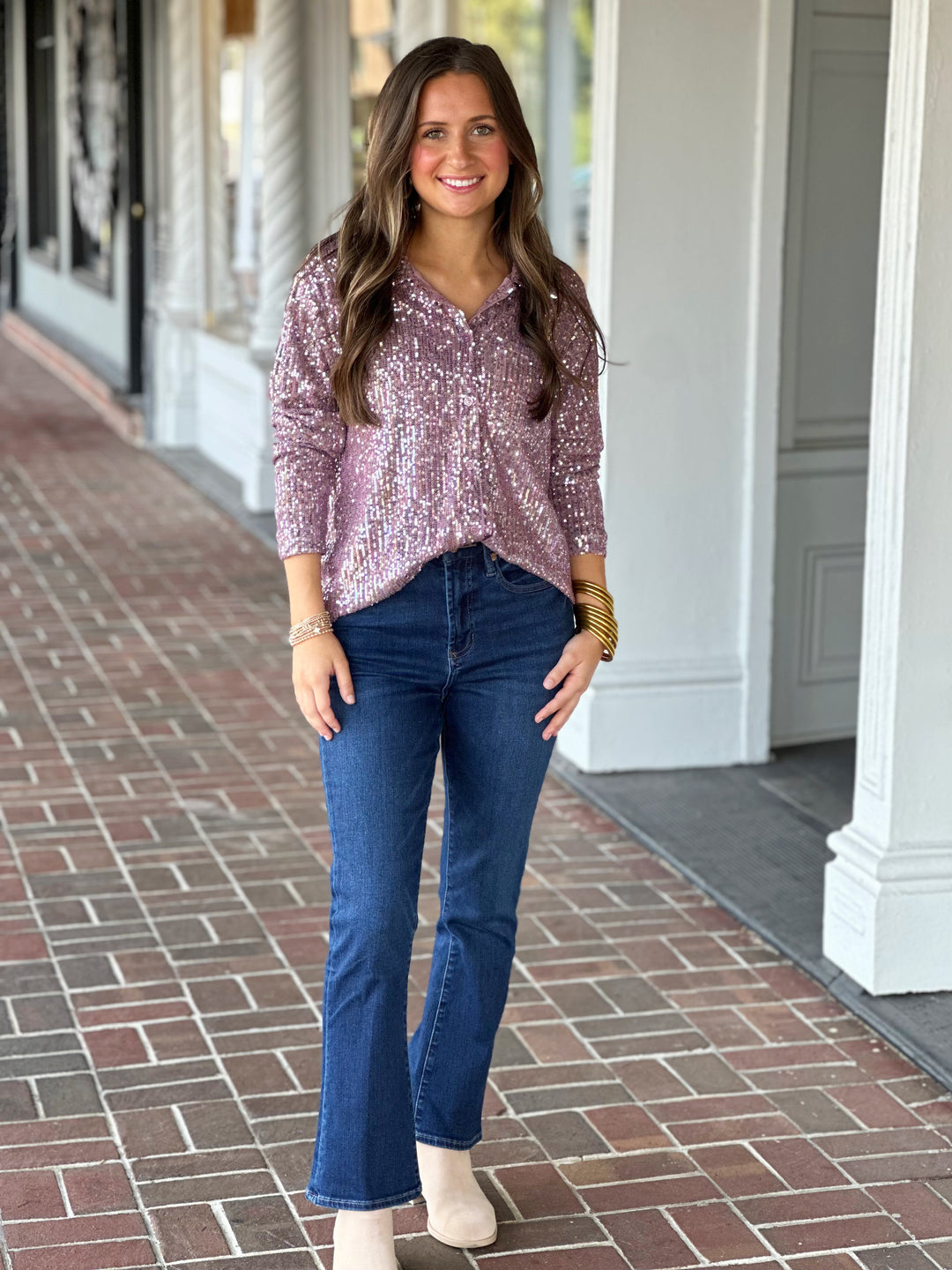 Molly Bracken Sequin Shirt in Lilac